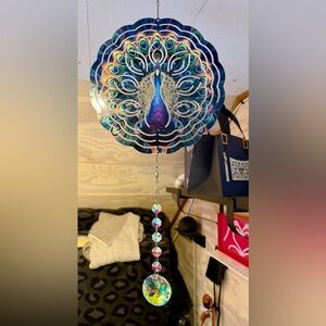 Peacock Wind Spinner with Crystal Accents